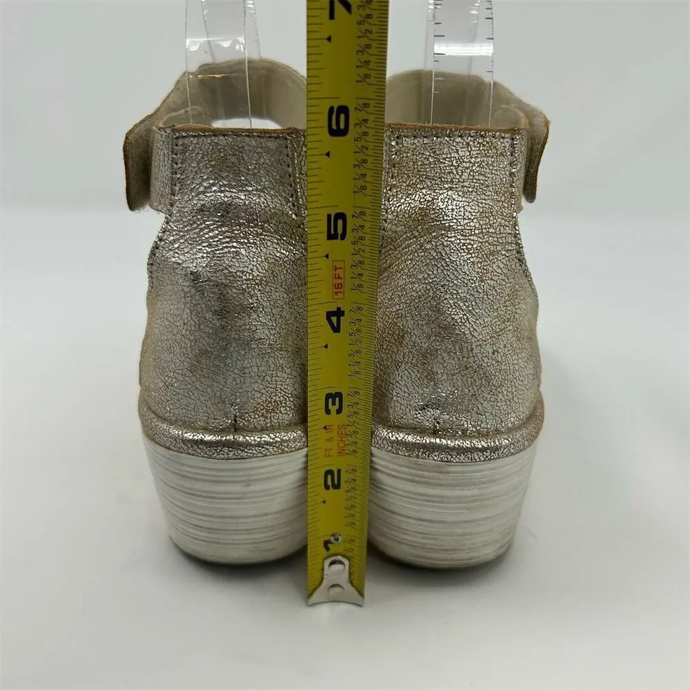 Fly London Women's Gold Wedge Sandals Size 37 (US 6-6.5) Adjustable Strap